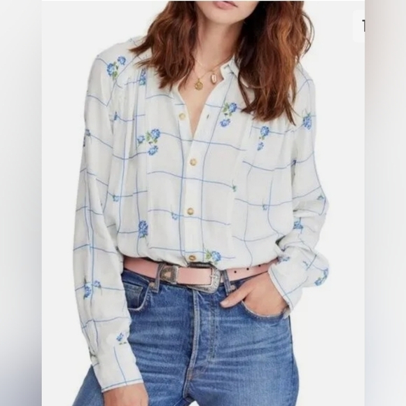 Free People Floral White Top - Picture 1 of 5